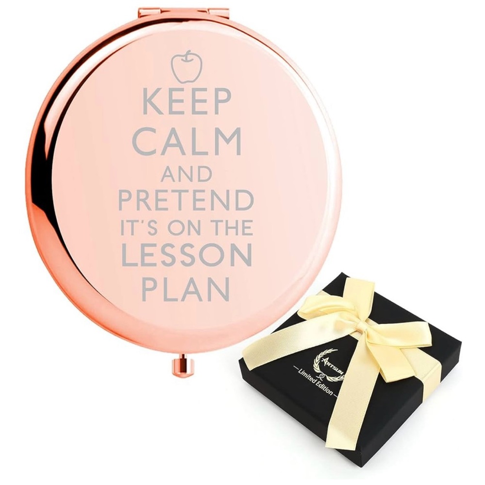 Teacher Gift - Rose Gold Compact Mirror with Fun Quote